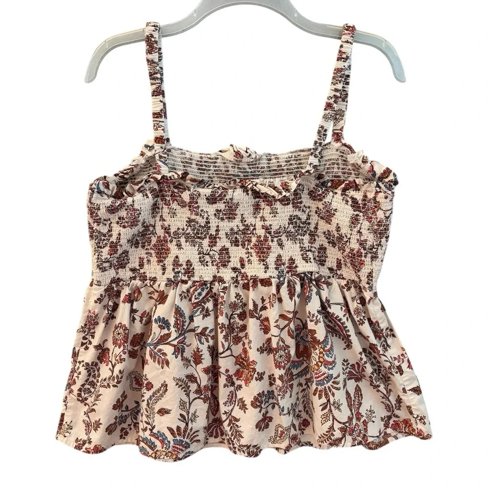 Old Navy Smocked Tank Top XL Boho Floral Crop Cami Adjustable Strap Ruffle Beach - Picture 2 of 8